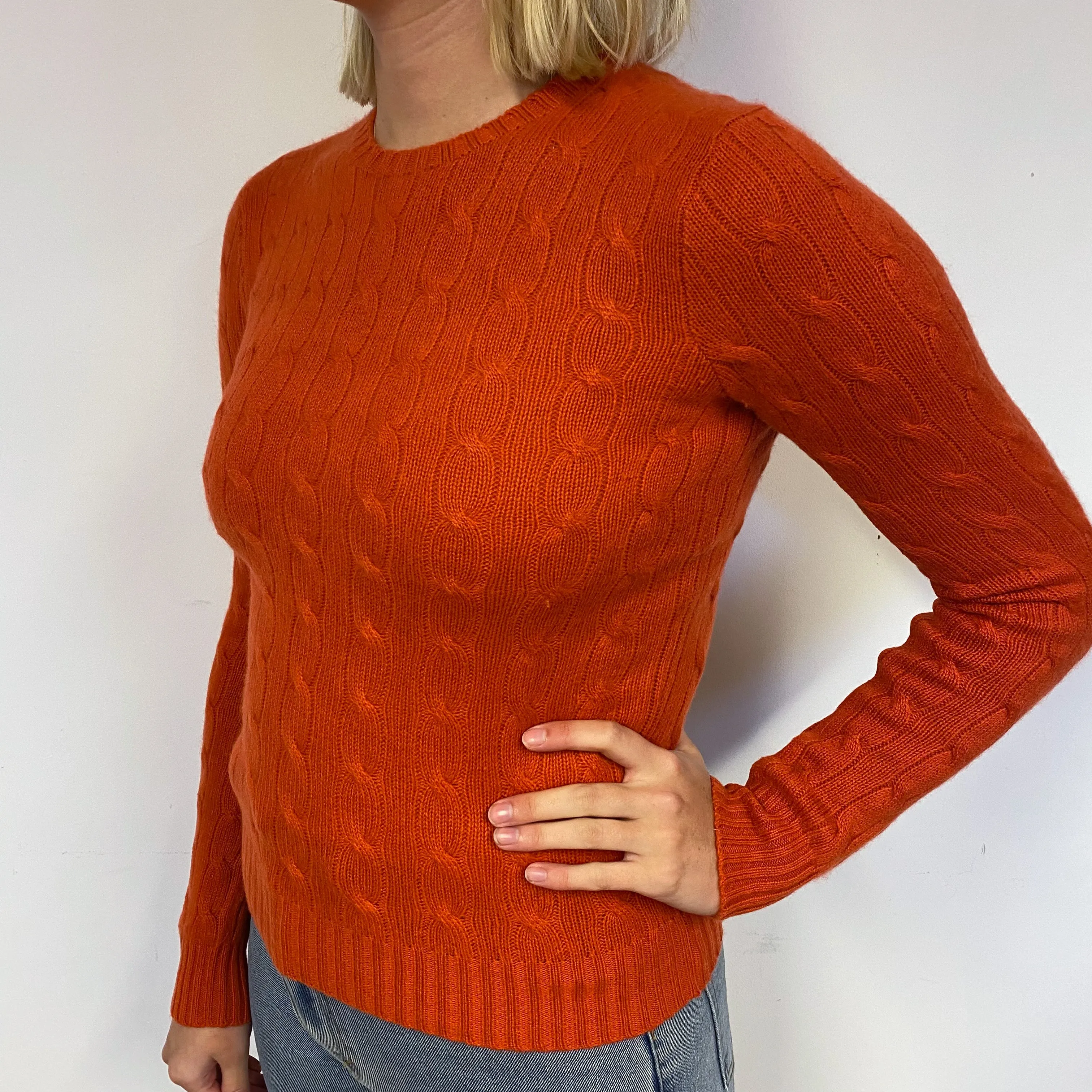 Ralph Lauren Orange Cable Cashmere Crew Neck Jumper Small