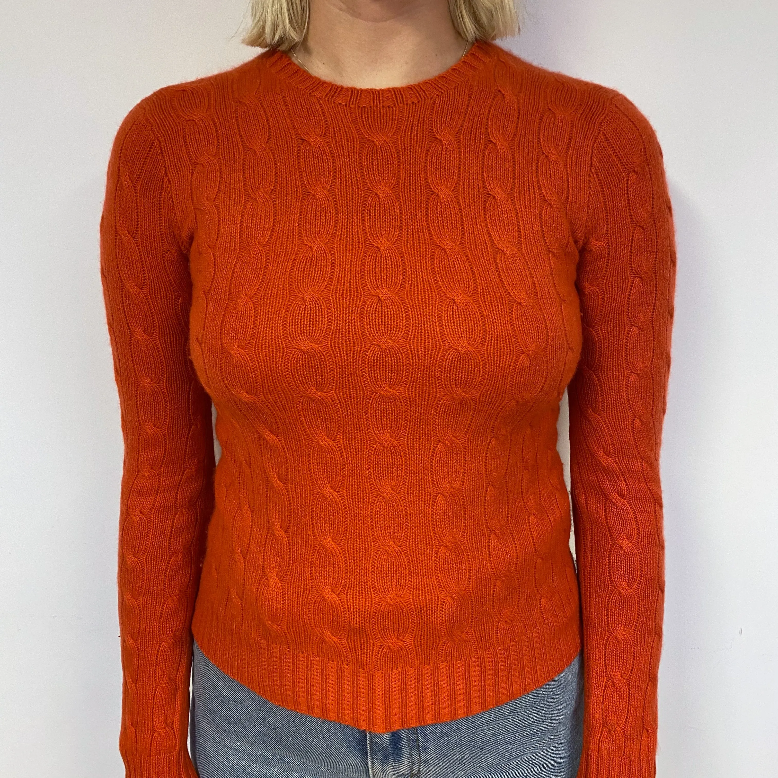 Ralph Lauren Orange Cable Cashmere Crew Neck Jumper Small