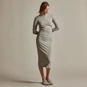 Recycled Brushed Jersey Ruched Turtleneck Dress - Dapple Pigment