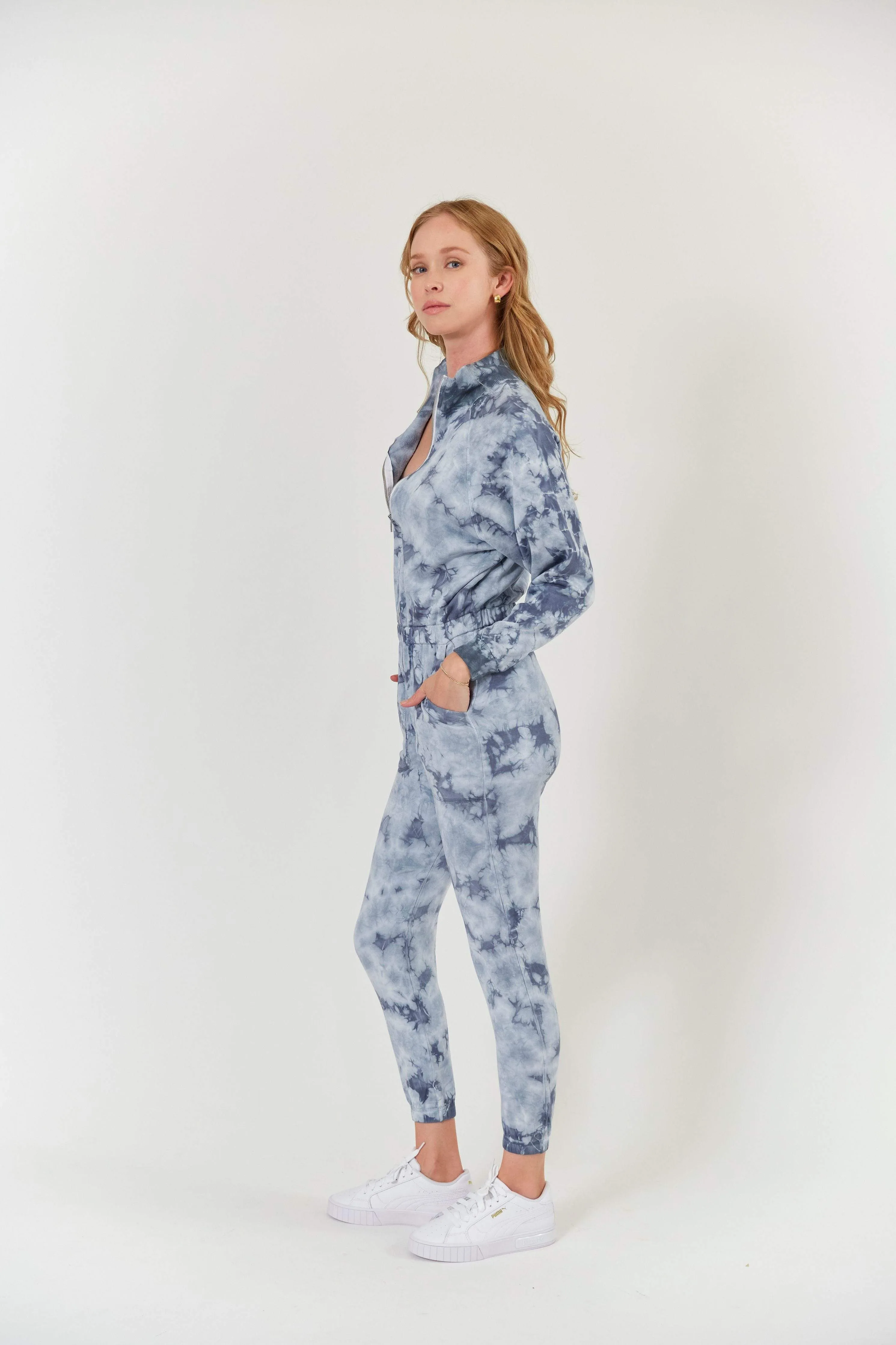 Restore Soft Terry Jumpsuit - Dusty Blue Tie Dye