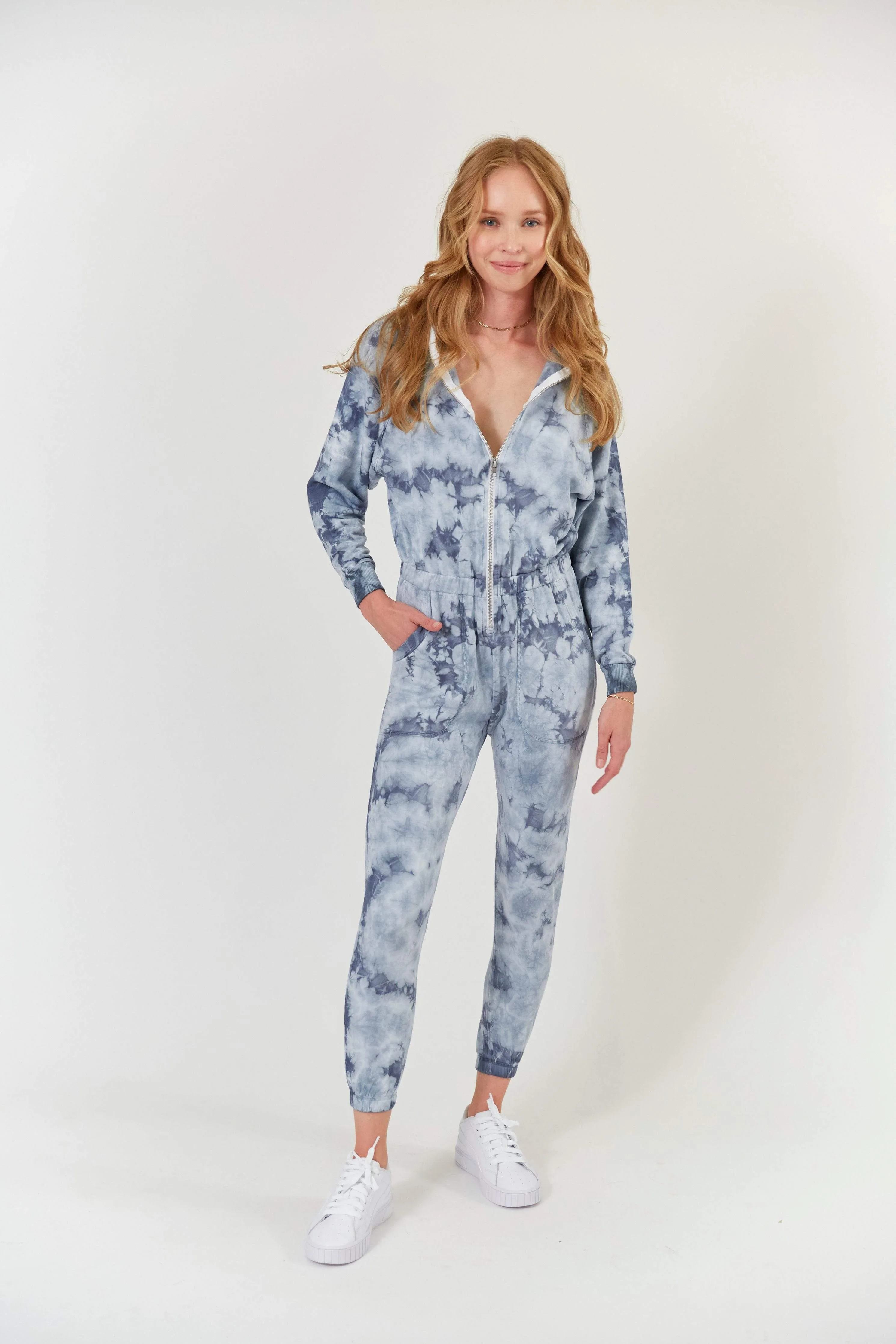 Restore Soft Terry Jumpsuit - Dusty Blue Tie Dye
