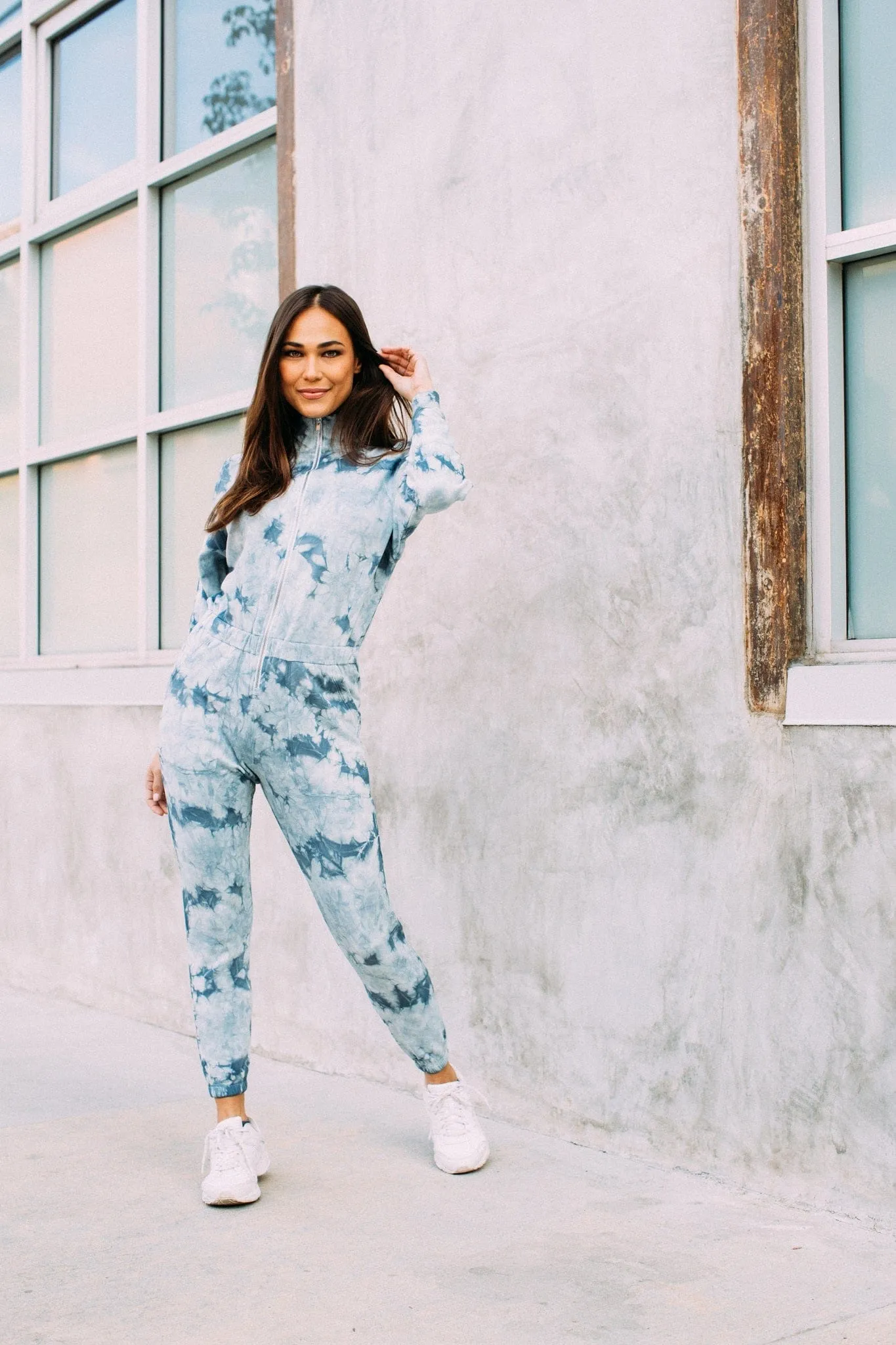 Restore Soft Terry Jumpsuit - Dusty Blue Tie Dye