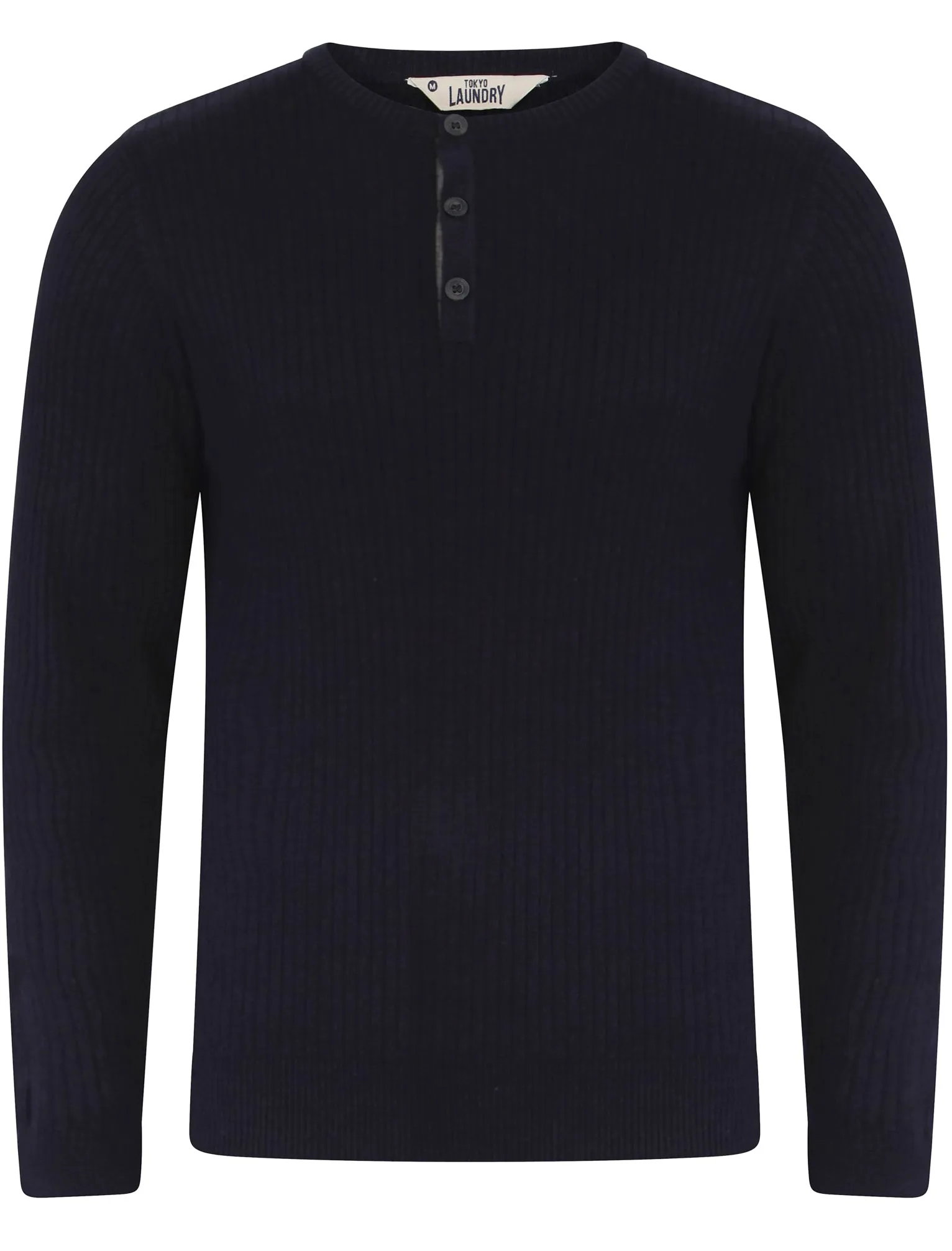 Rushmore Henley Ribbed Jumper in Dark Navy - Tokyo Laundry