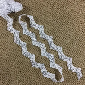 Scalloped Bridal Trim Lace Embroidered on Organza, 1.5" Wide, White, for Garment Veil Costume Communion Christening Baptism ⭐