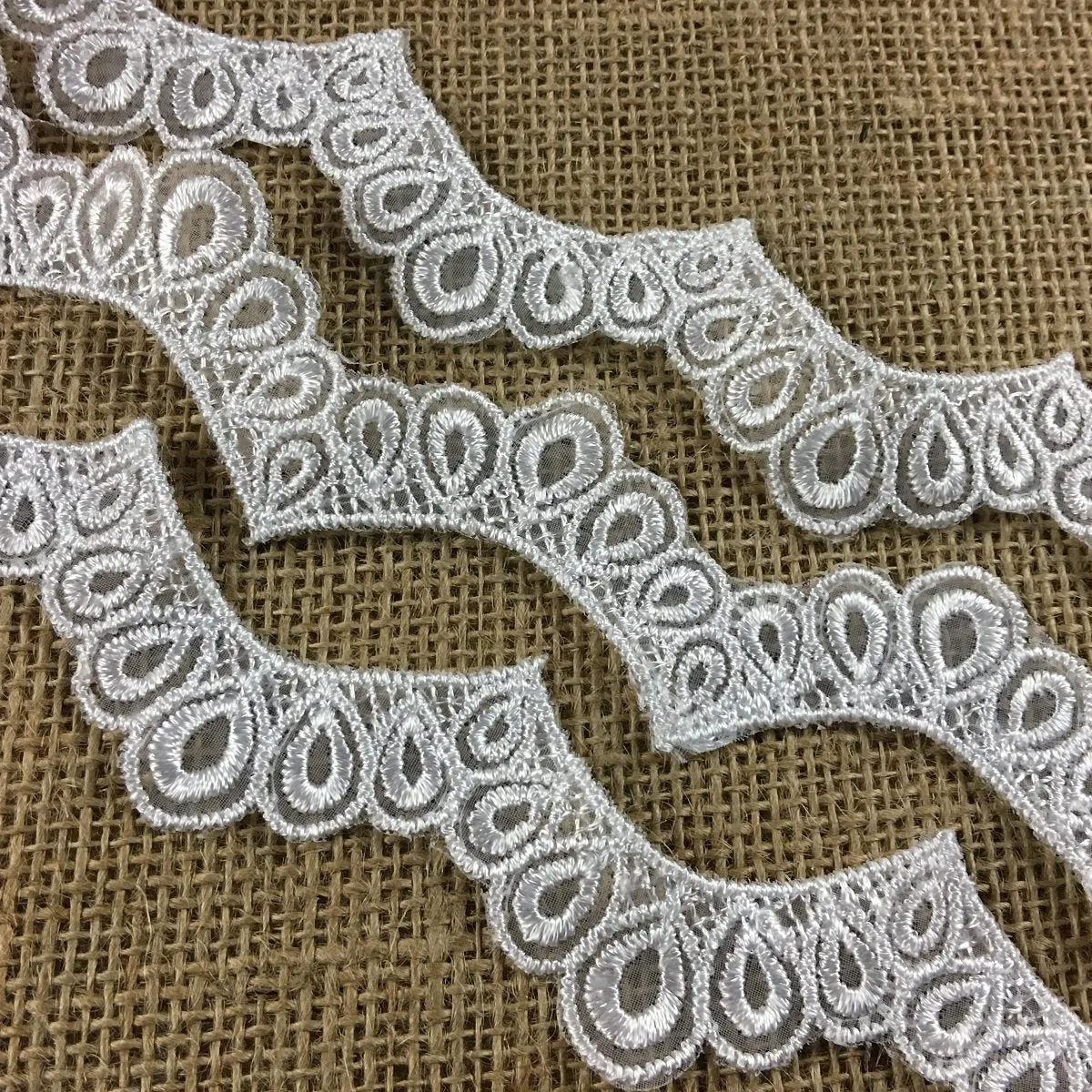 Scalloped Bridal Trim Lace Embroidered on Organza, 1.5" Wide, White, for Garment Veil Costume Communion Christening Baptism ⭐
