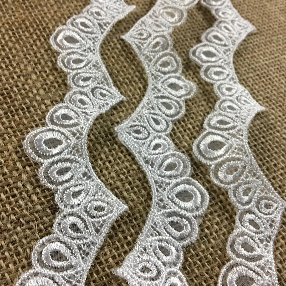 Scalloped Bridal Trim Lace Embroidered on Organza, 1.5" Wide, White, for Garment Veil Costume Communion Christening Baptism ⭐