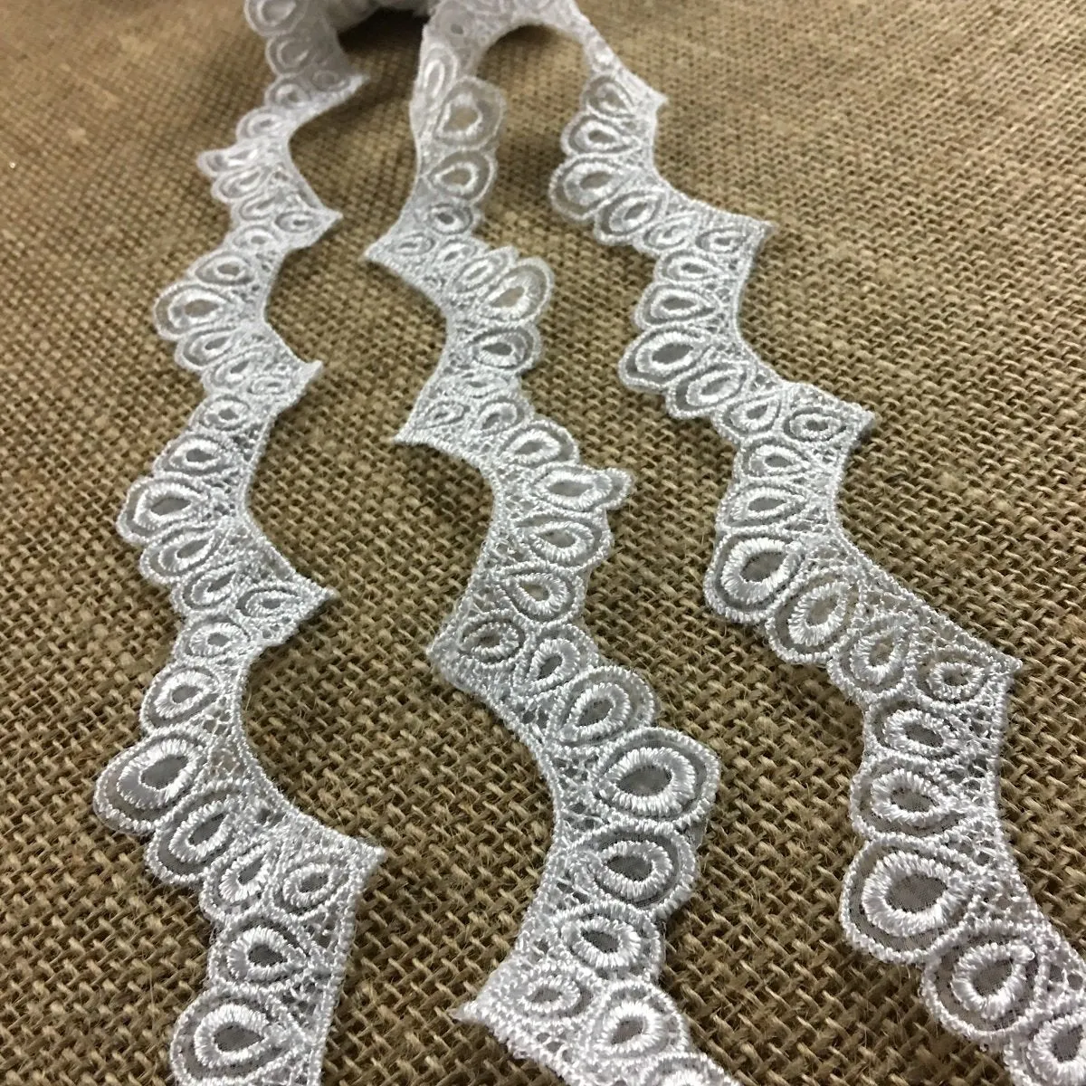 Scalloped Bridal Trim Lace Embroidered on Organza, 1.5" Wide, White, for Garment Veil Costume Communion Christening Baptism ⭐