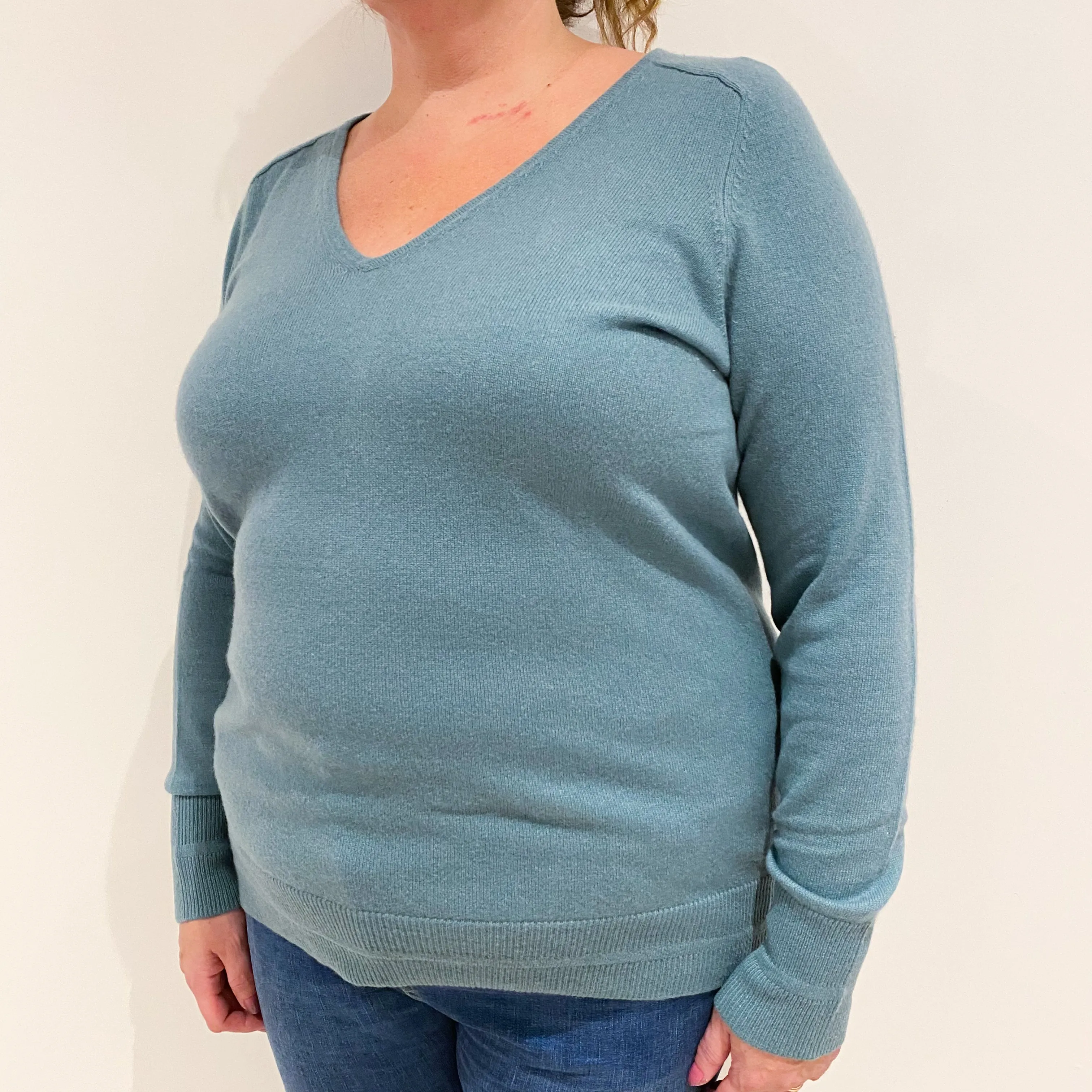 Sea Green Cashmere V-Neck Jumper Extra Large