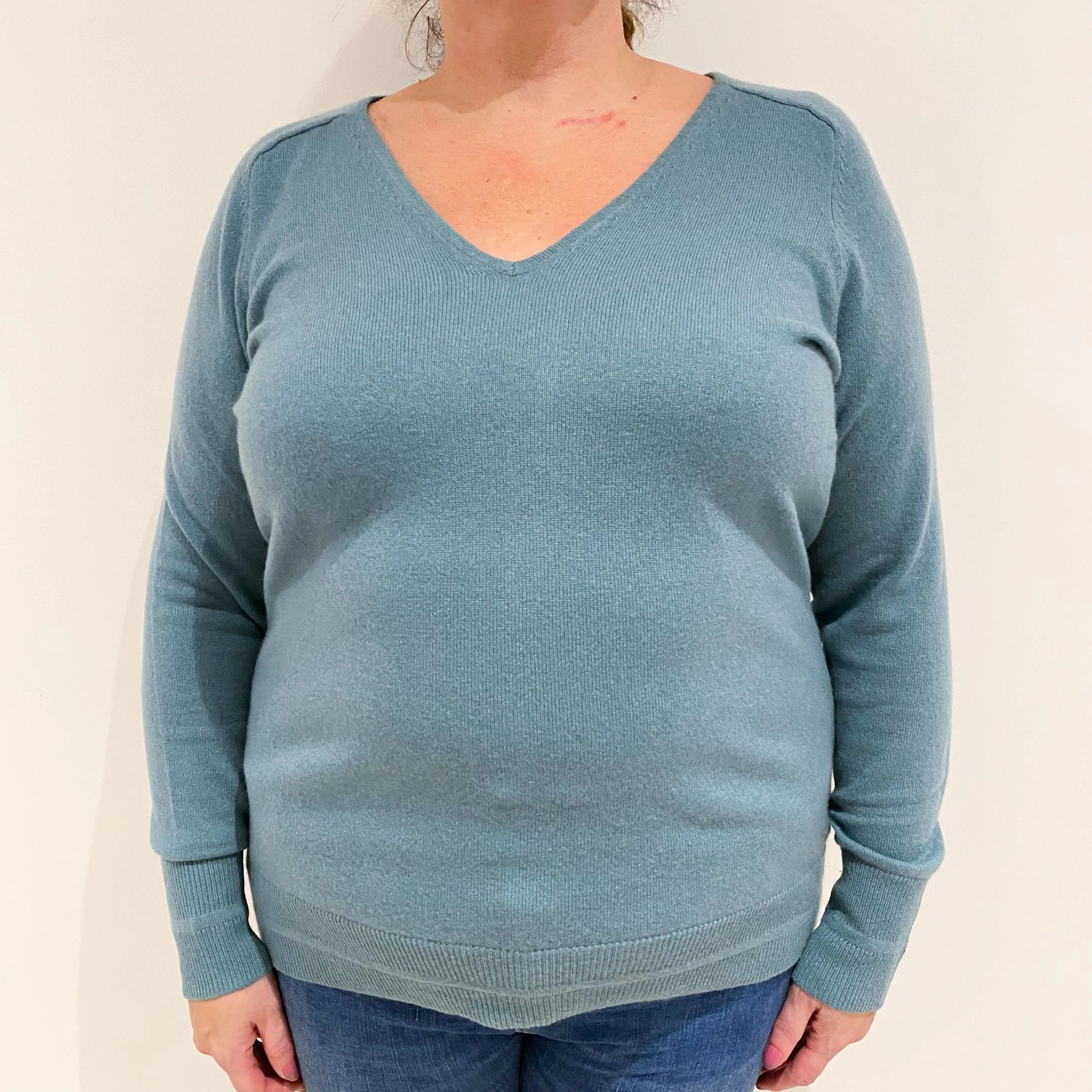 Sea Green Cashmere V-Neck Jumper Extra Large