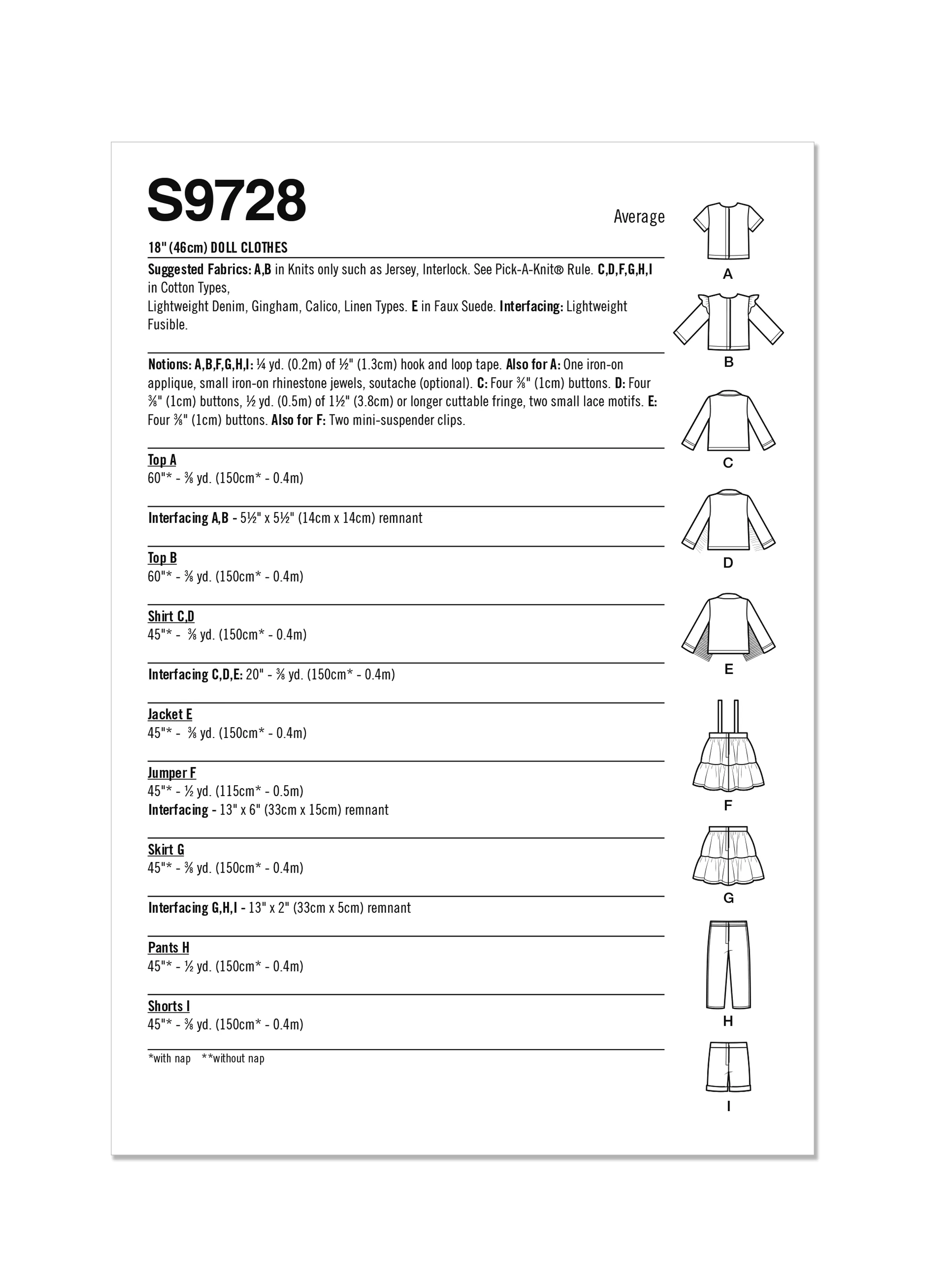 Simplicity Pattern S9728 18" Doll Clothes