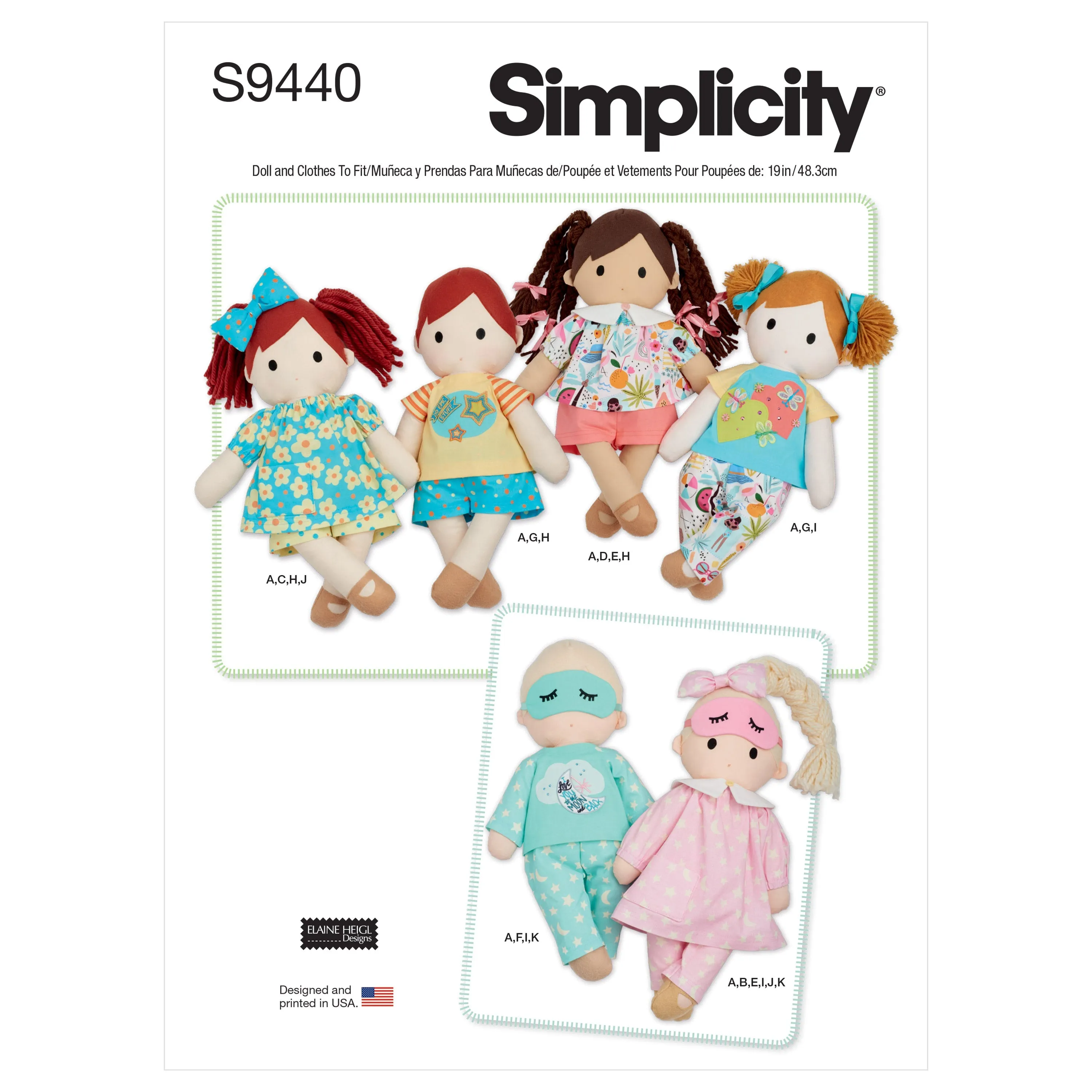 Simplicity Sewing Pattern 9440 Plush Dolls with Clothes