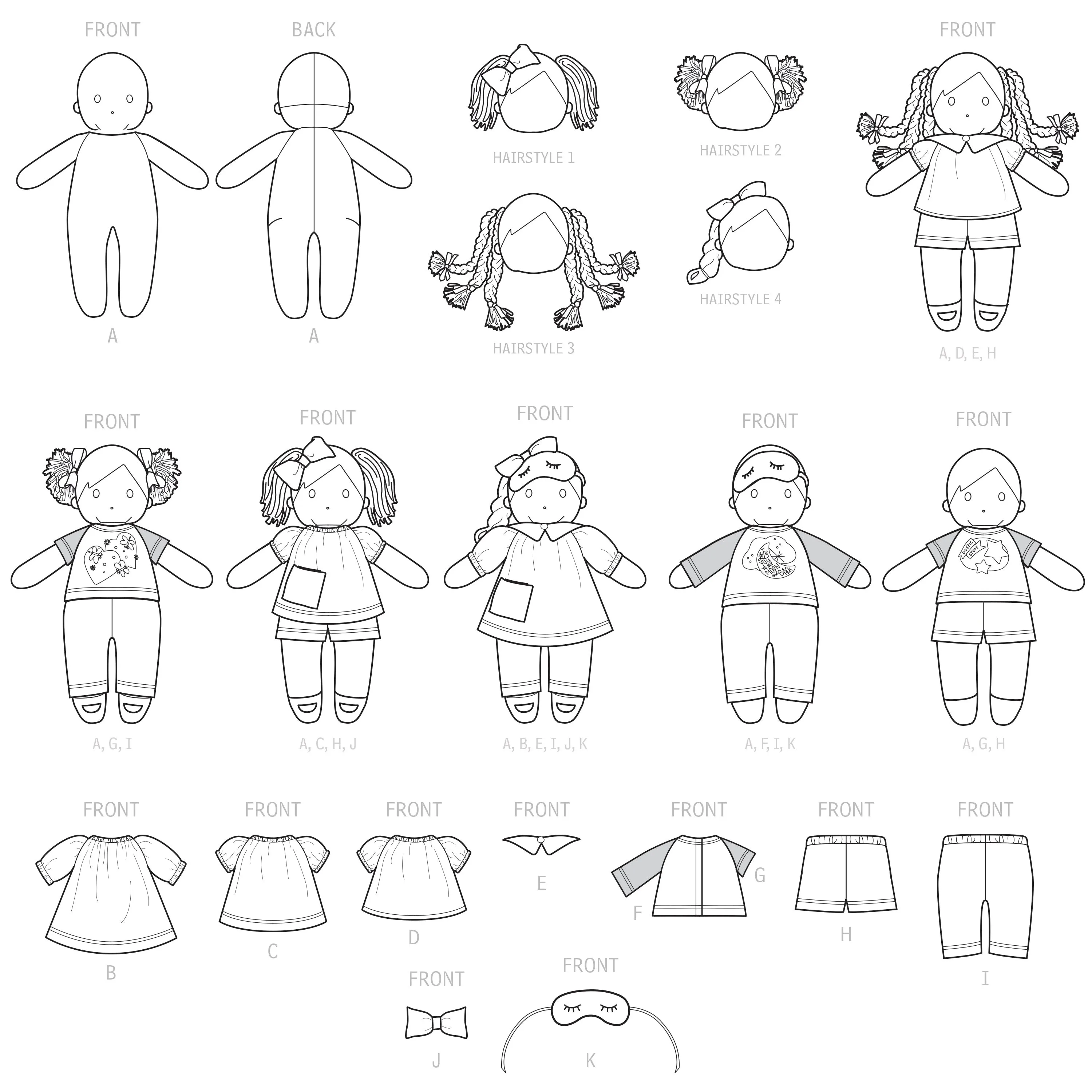 Simplicity Sewing Pattern 9440 Plush Dolls with Clothes