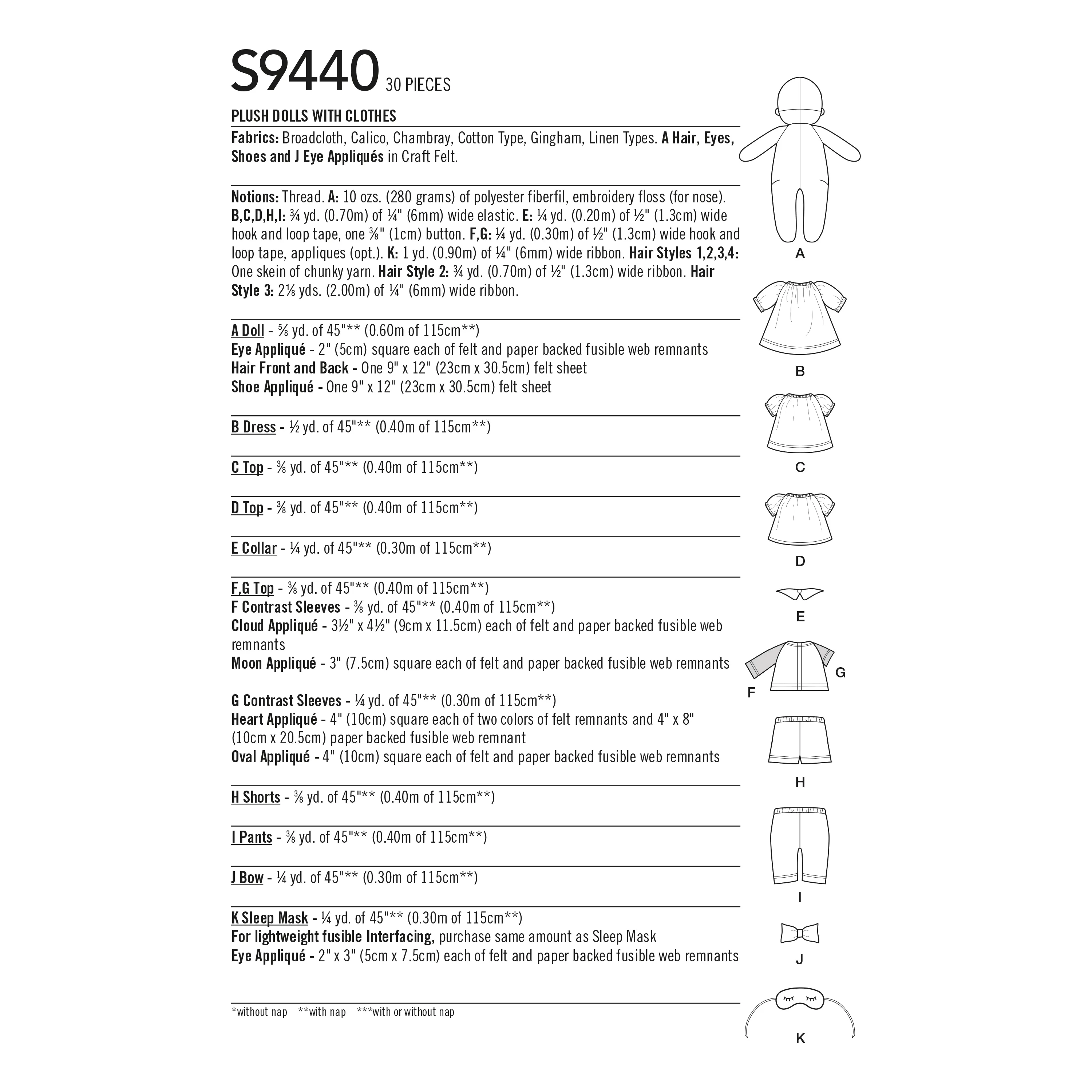 Simplicity Sewing Pattern 9440 Plush Dolls with Clothes