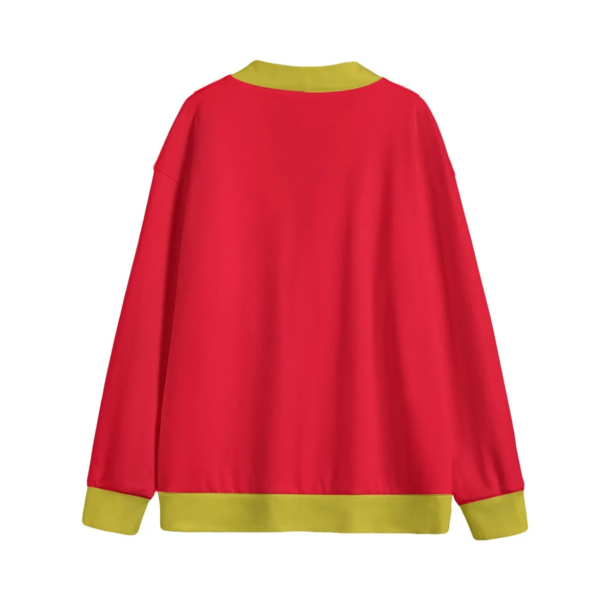Sixty Eight 93 Logo Gold & Red Unisex V-Neck Knitted Fleece Cardigan