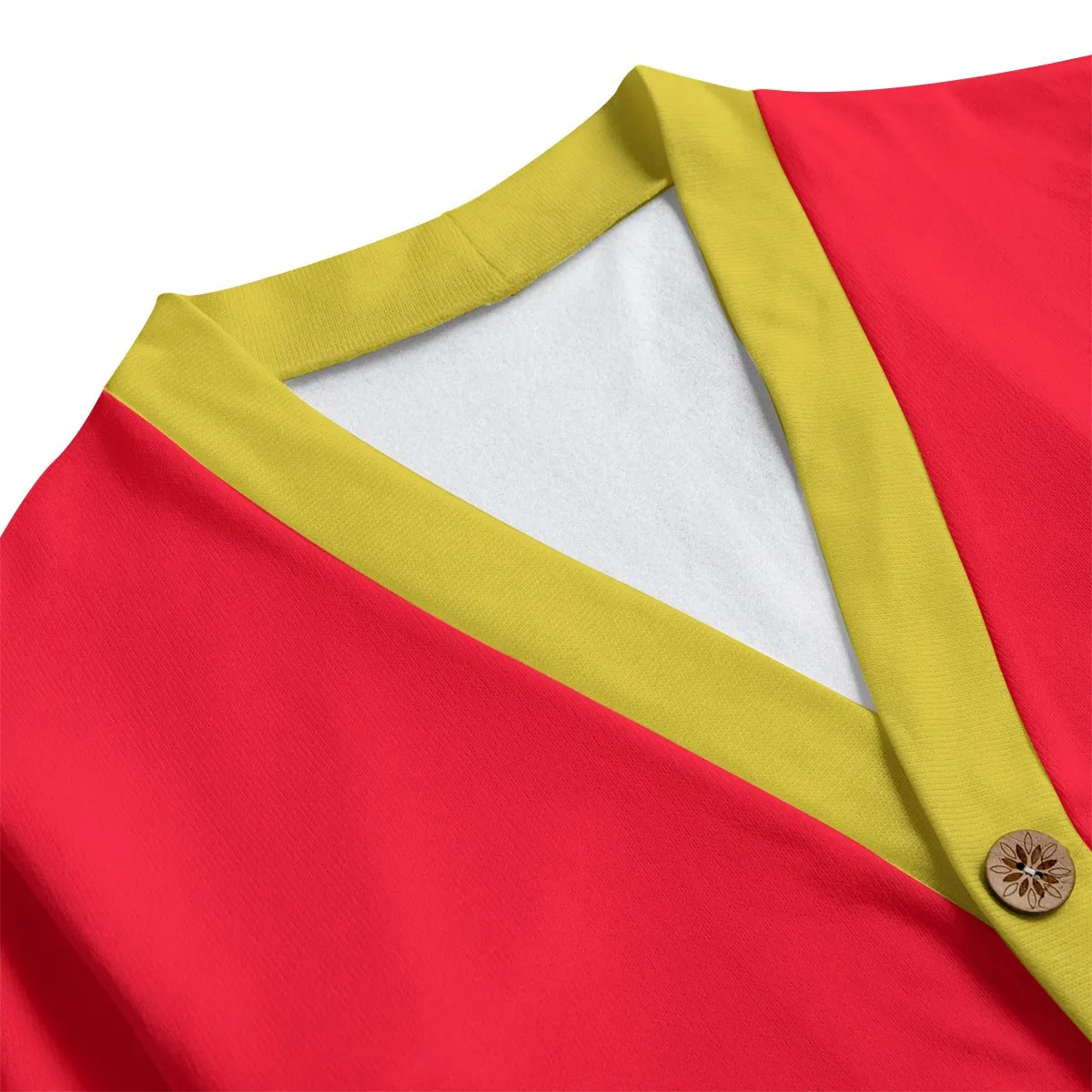 Sixty Eight 93 Logo Gold & Red Unisex V-Neck Knitted Fleece Cardigan