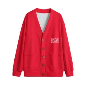 Sixty Eight 93 Logo White Red Unisex V-Neck Knitted Fleece Cardigan