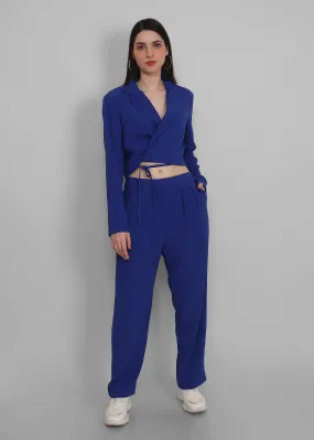 Solid cropped Blazer with Pants
