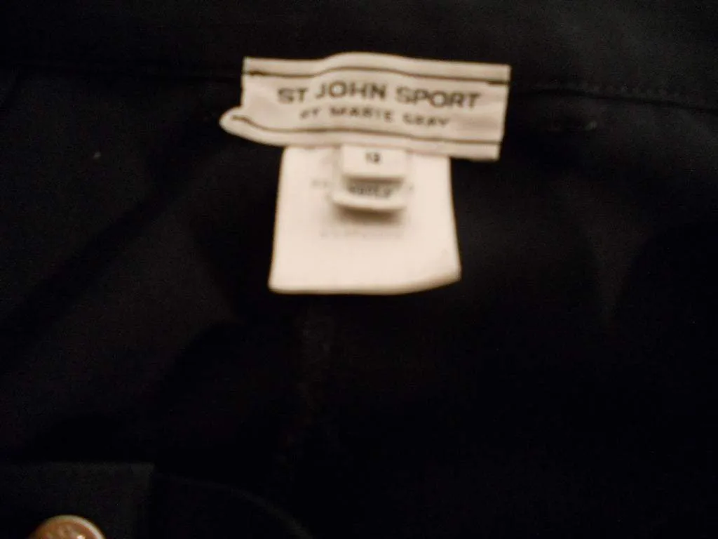 St. John Size 12 Black Cotton Blend Casual Pants