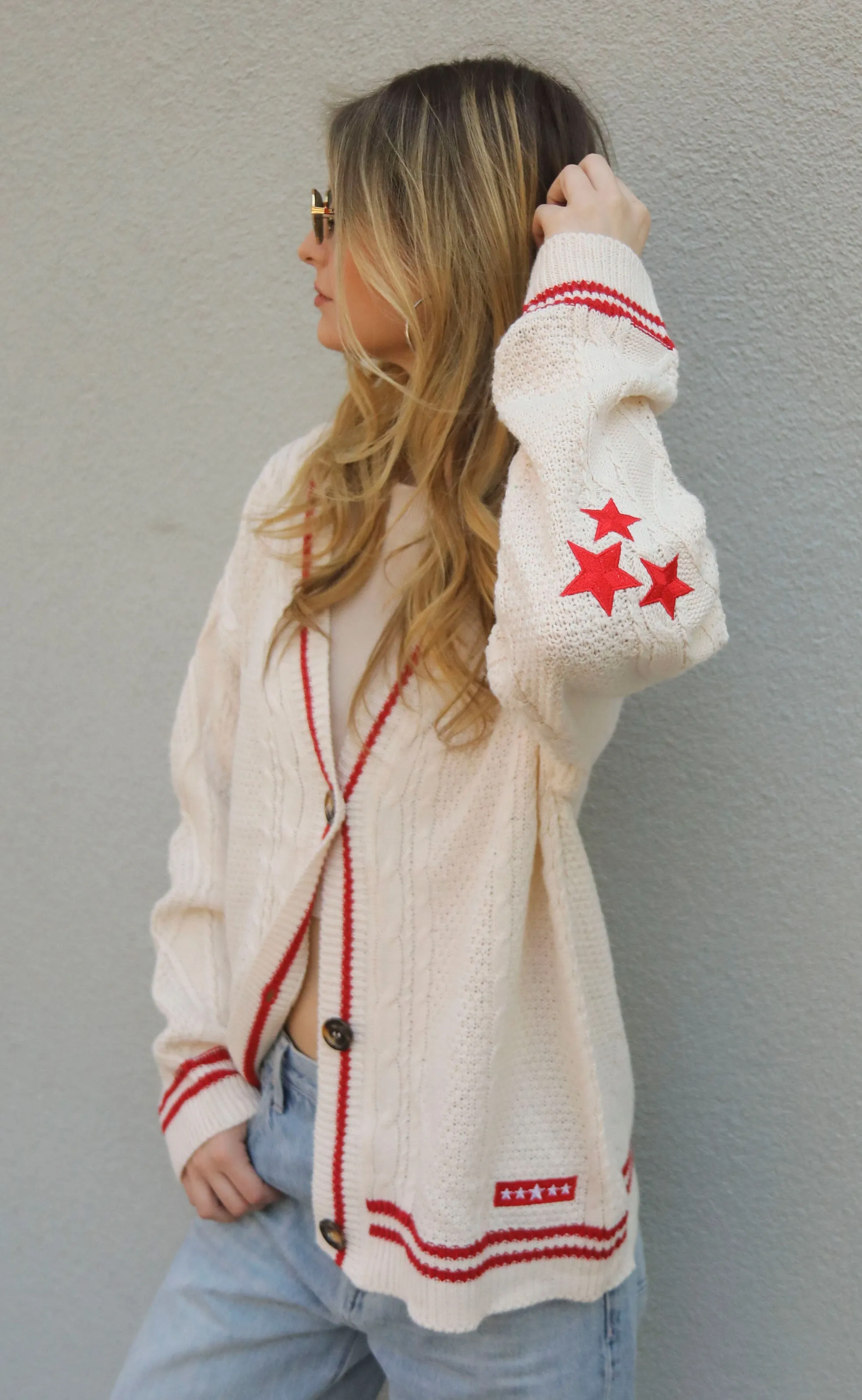 stars aligned cardigan - red