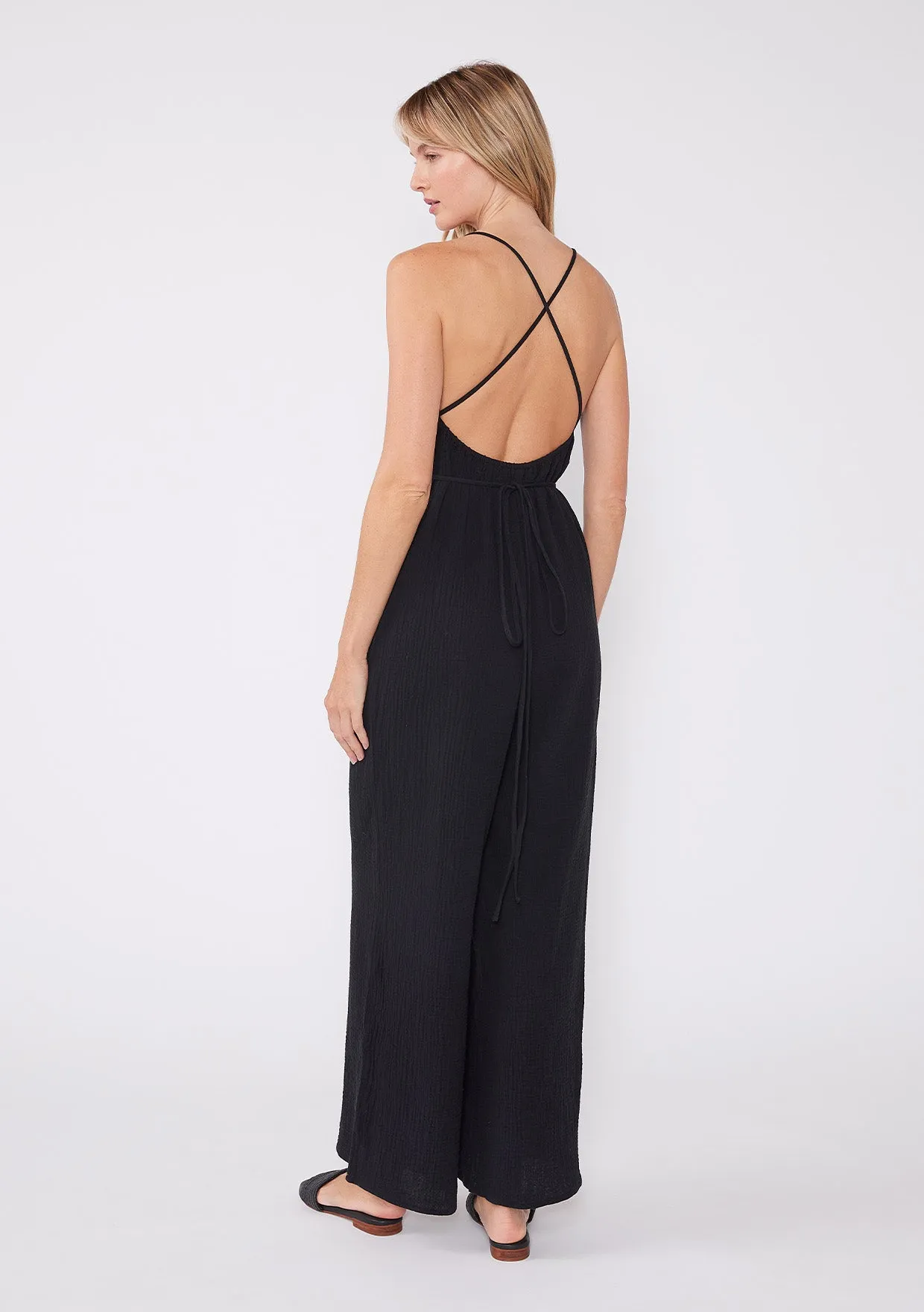 Strappy Cross Back Wide Leg Jumpsuit