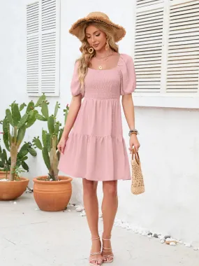 Swiss Dot Smocked Square Neck Dress, Women dress for summer.