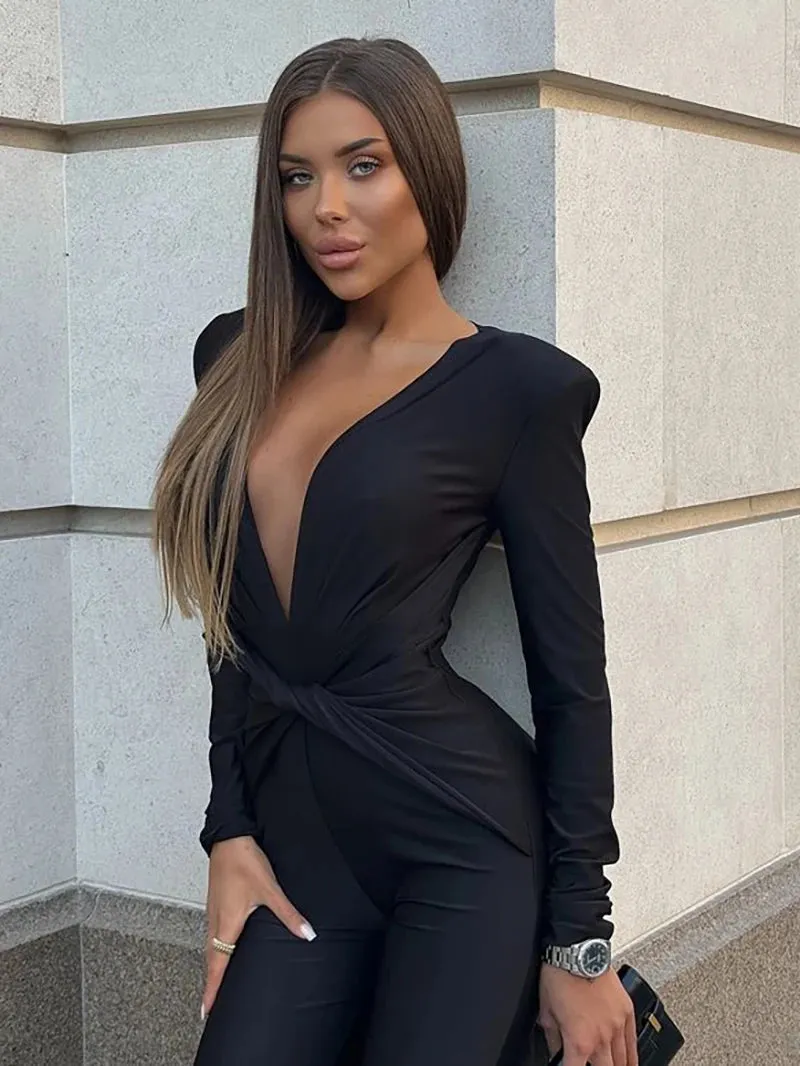 Tailored Black Event Jumpsuit Pencil Pantsuits
