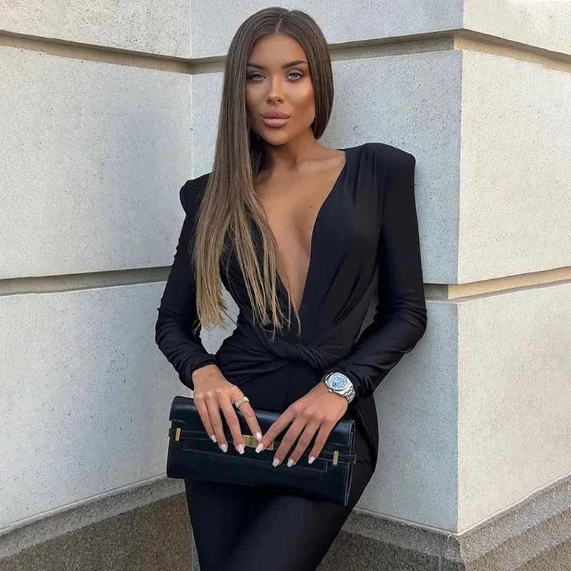 Tailored Black Event Jumpsuit Pencil Pantsuits