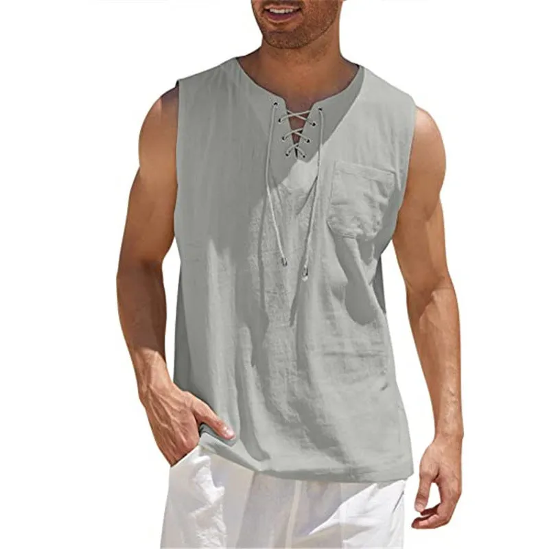 Tank Vest Men's Shirt Collar Tie Short Sleeve T-Shirt - GlamzLife