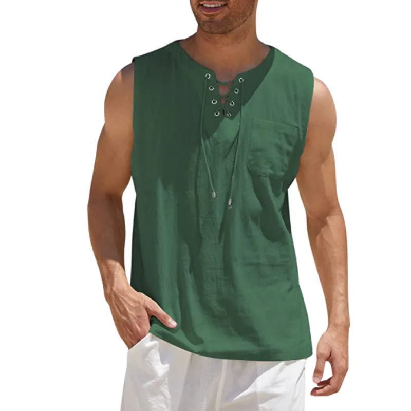 Tank Vest Men's Shirt Collar Tie Short Sleeve T-Shirt - GlamzLife