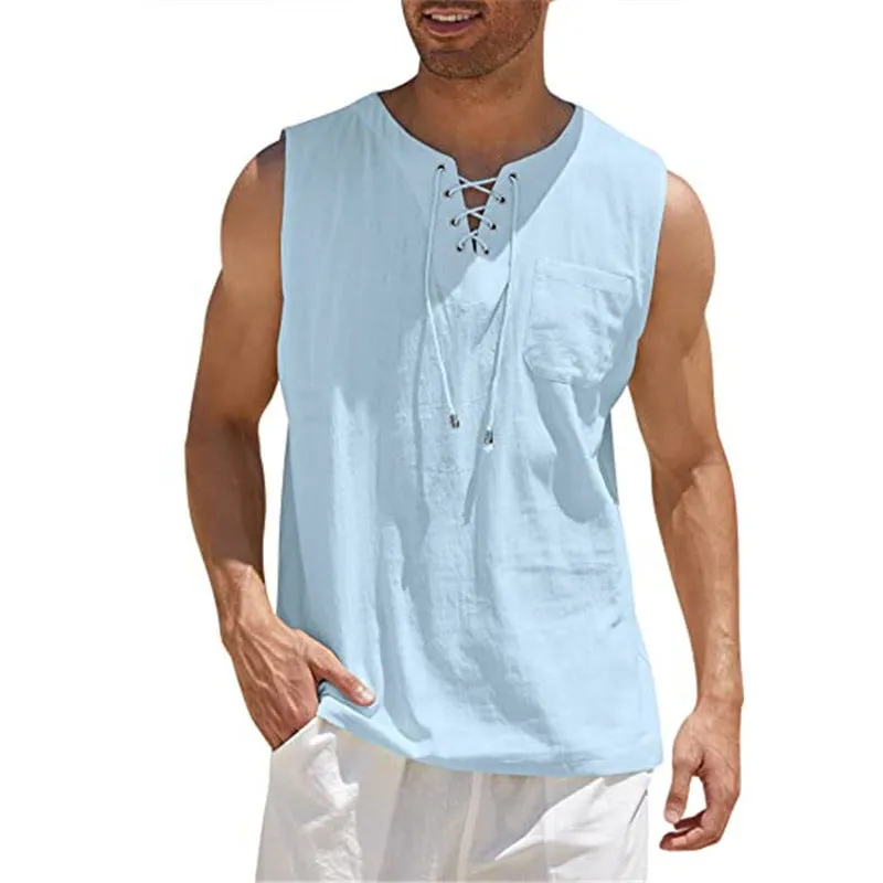 Tank Vest Men's Shirt Collar Tie Short Sleeve T-Shirt - GlamzLife