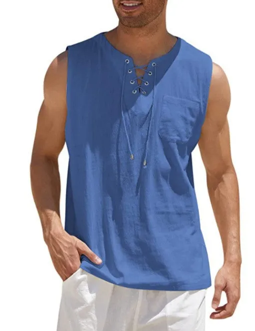 Tank Vest Men's Shirt Collar Tie Short Sleeve T-Shirt - GlamzLife