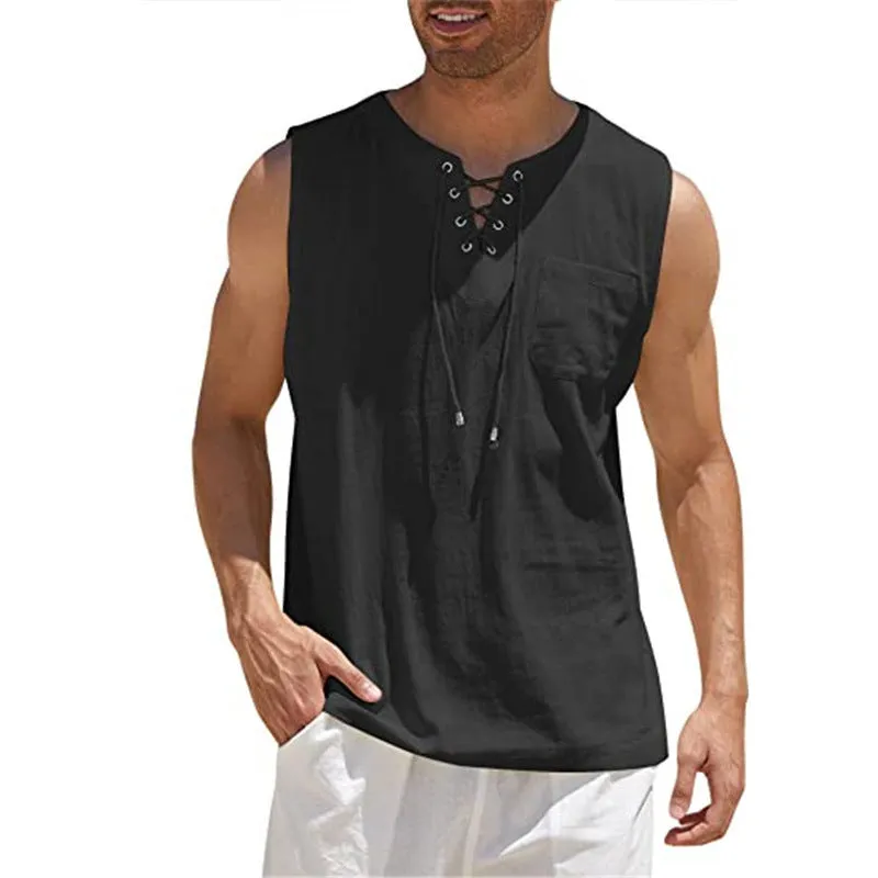 Tank Vest Men's Shirt Collar Tie Short Sleeve T-Shirt - GlamzLife