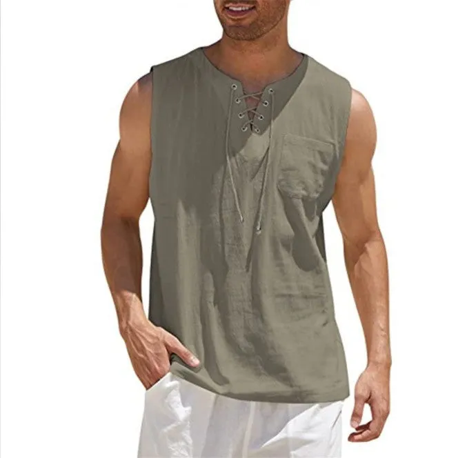 Tank Vest Men's Shirt Collar Tie Short Sleeve T-Shirt - GlamzLife