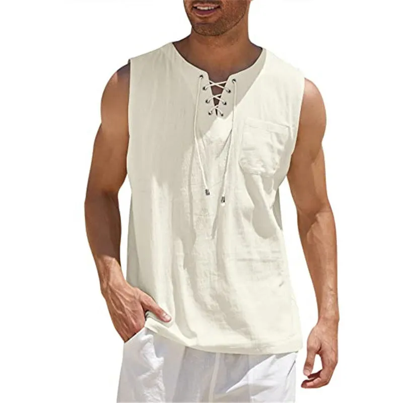 Tank Vest Men's Shirt Collar Tie Short Sleeve T-Shirt - GlamzLife