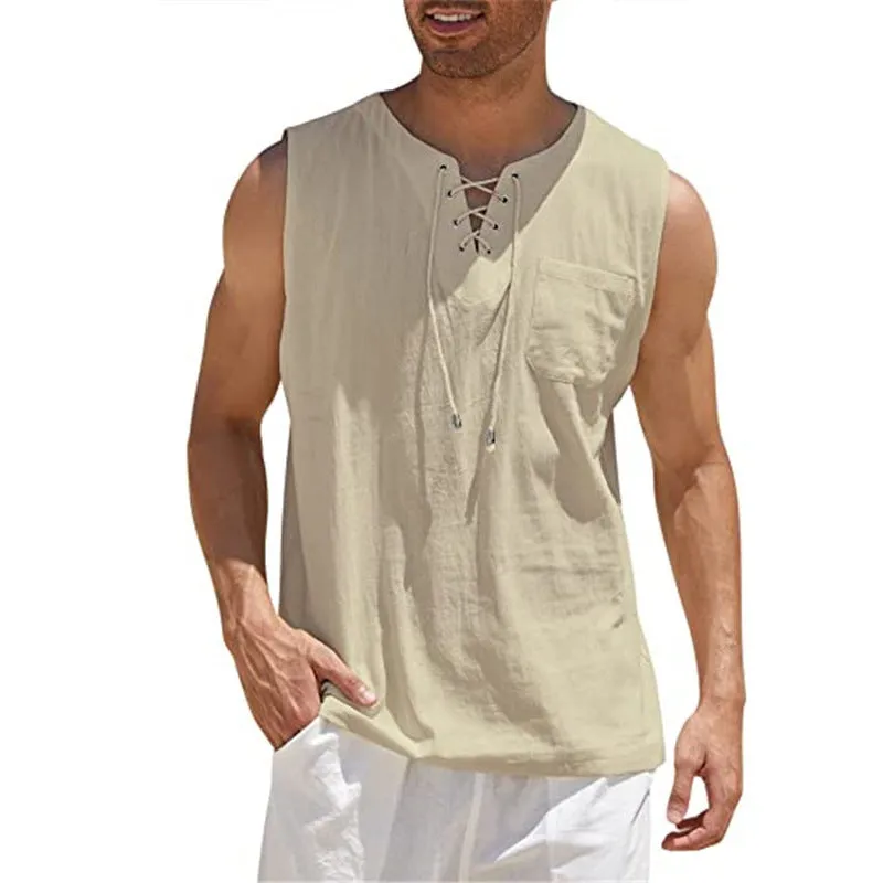 Tank Vest Men's Shirt Collar Tie Short Sleeve T-Shirt - GlamzLife