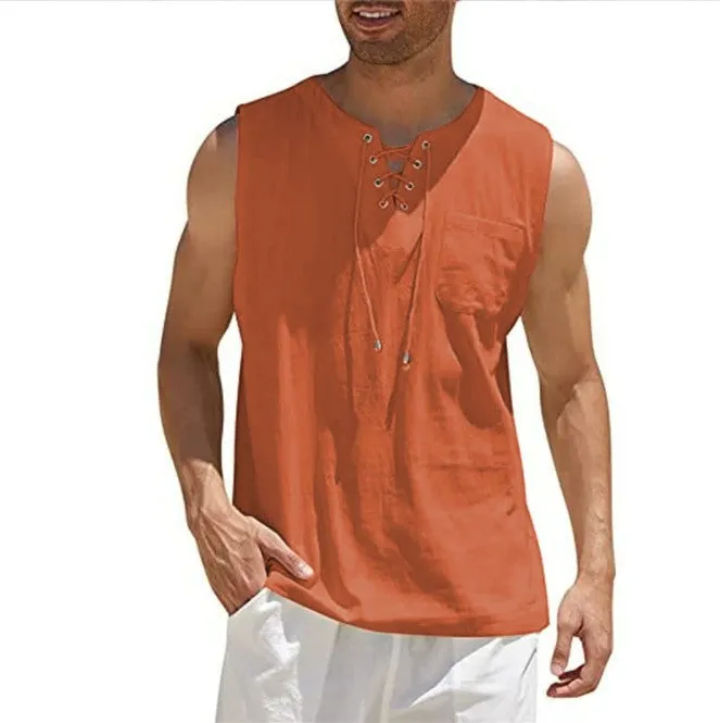 Tank Vest Men's Shirt Collar Tie Short Sleeve T-Shirt - GlamzLife