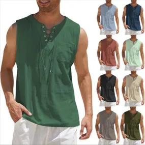 Tank Vest Men's Shirt Collar Tie Short Sleeve T-Shirt - GlamzLife