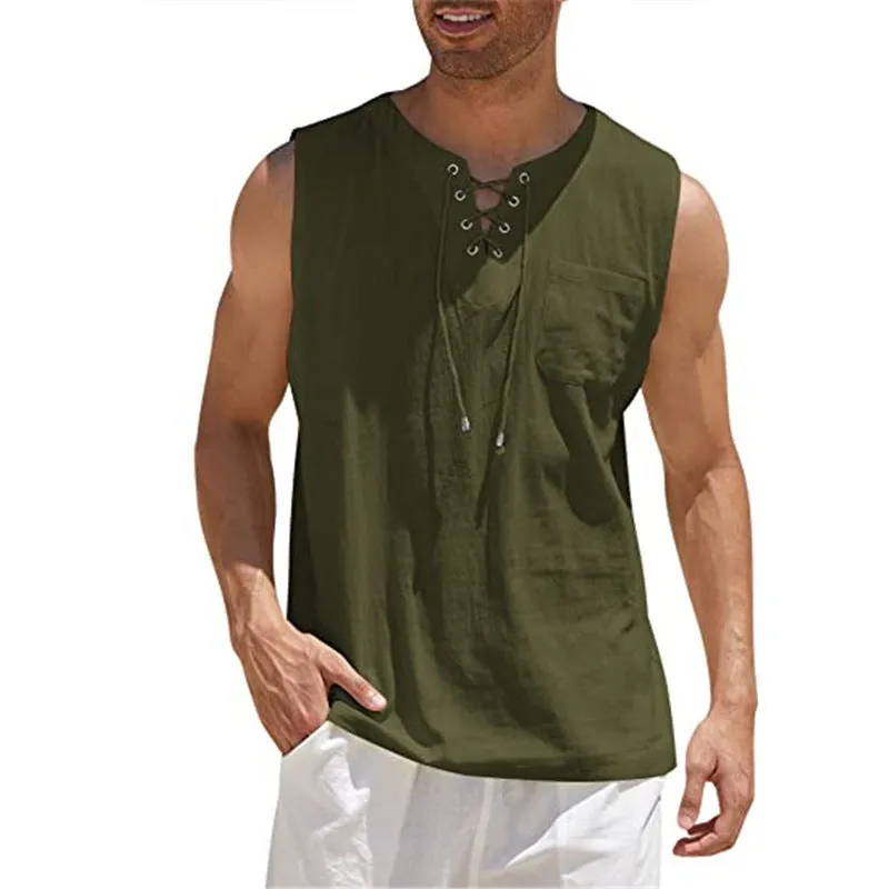 Tank Vest Men's Shirt Collar Tie Short Sleeve T-Shirt - GlamzLife