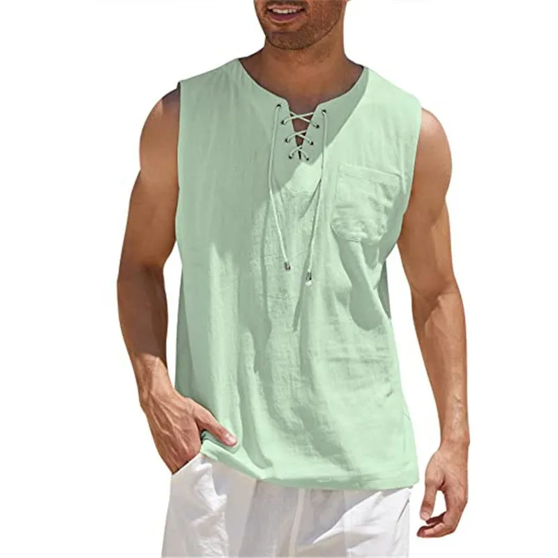 Tank Vest Men's Shirt Collar Tie Short Sleeve T-Shirt - GlamzLife