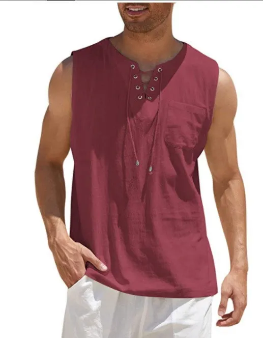 Tank Vest Men's Shirt Collar Tie Short Sleeve T-Shirt - GlamzLife