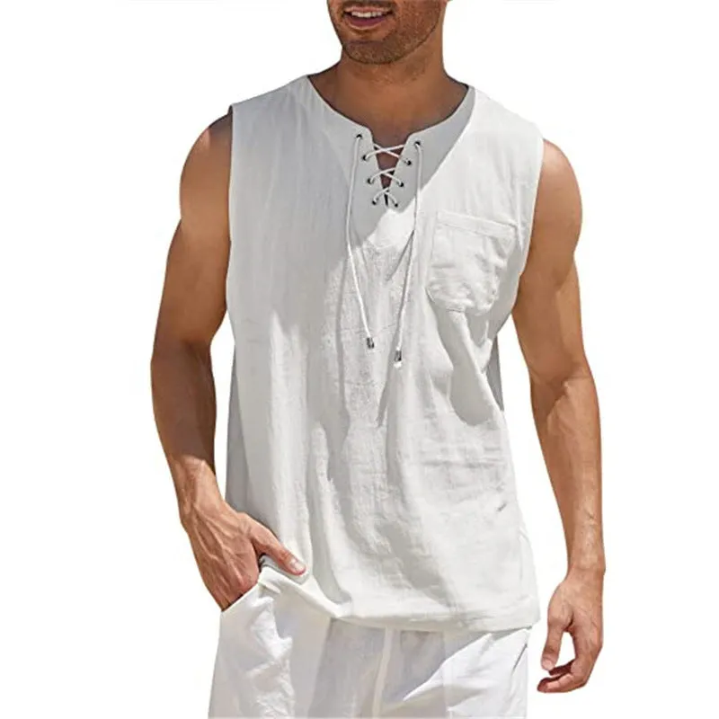 Tank Vest Men's Shirt Collar Tie Short Sleeve T-Shirt - GlamzLife