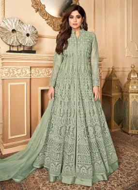 Tempting Pastel Green Shamita Shetty Designer Anarkali