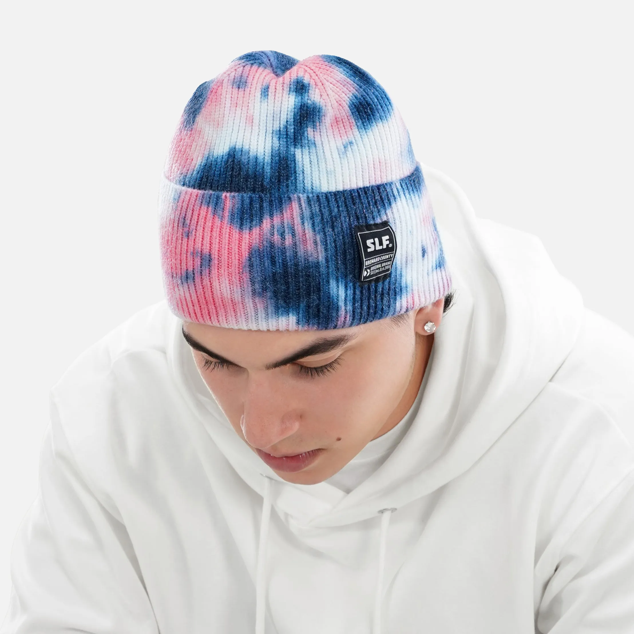 Tie Dye Navy Pink Knit Beanie