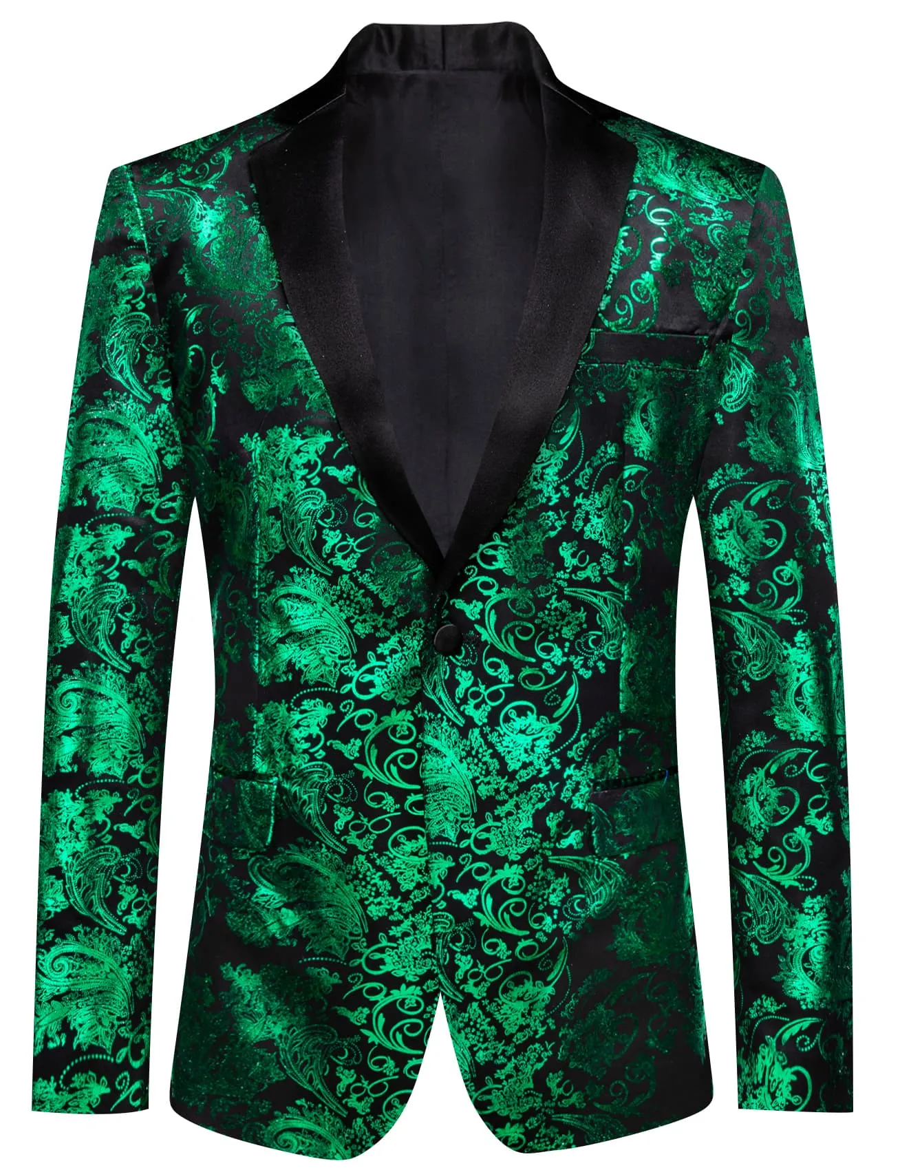 Ties2you Casual Suit Notched Collar Emerald Green Floral Hot Stamping Silk Slim Fit Mens Suit