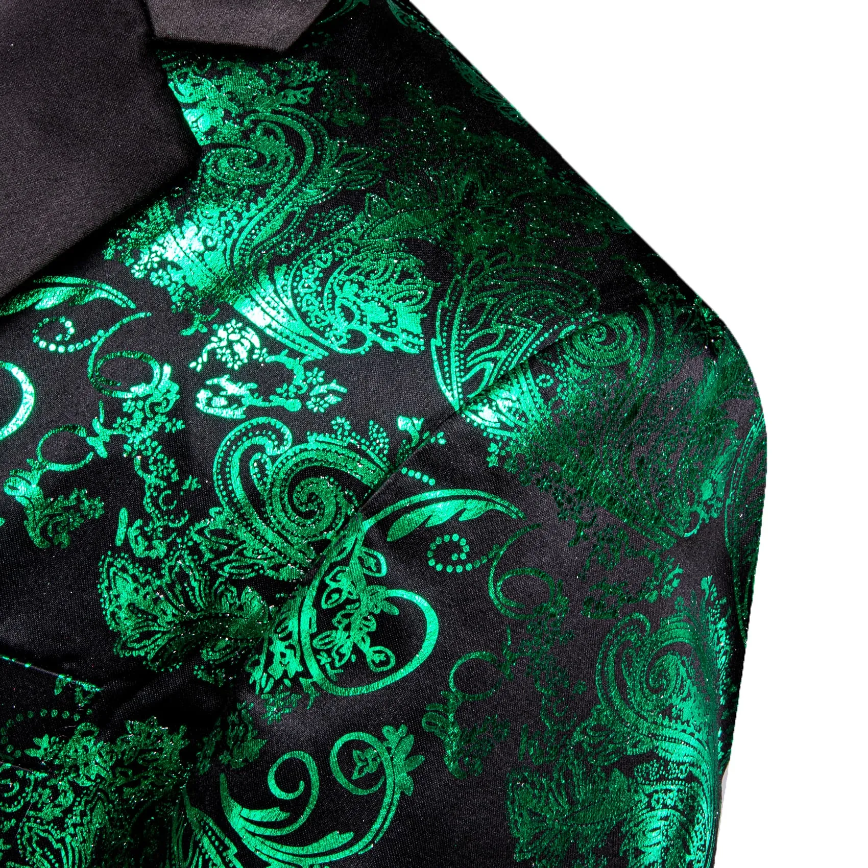 Ties2you Casual Suit Notched Collar Emerald Green Floral Hot Stamping Silk Slim Fit Mens Suit