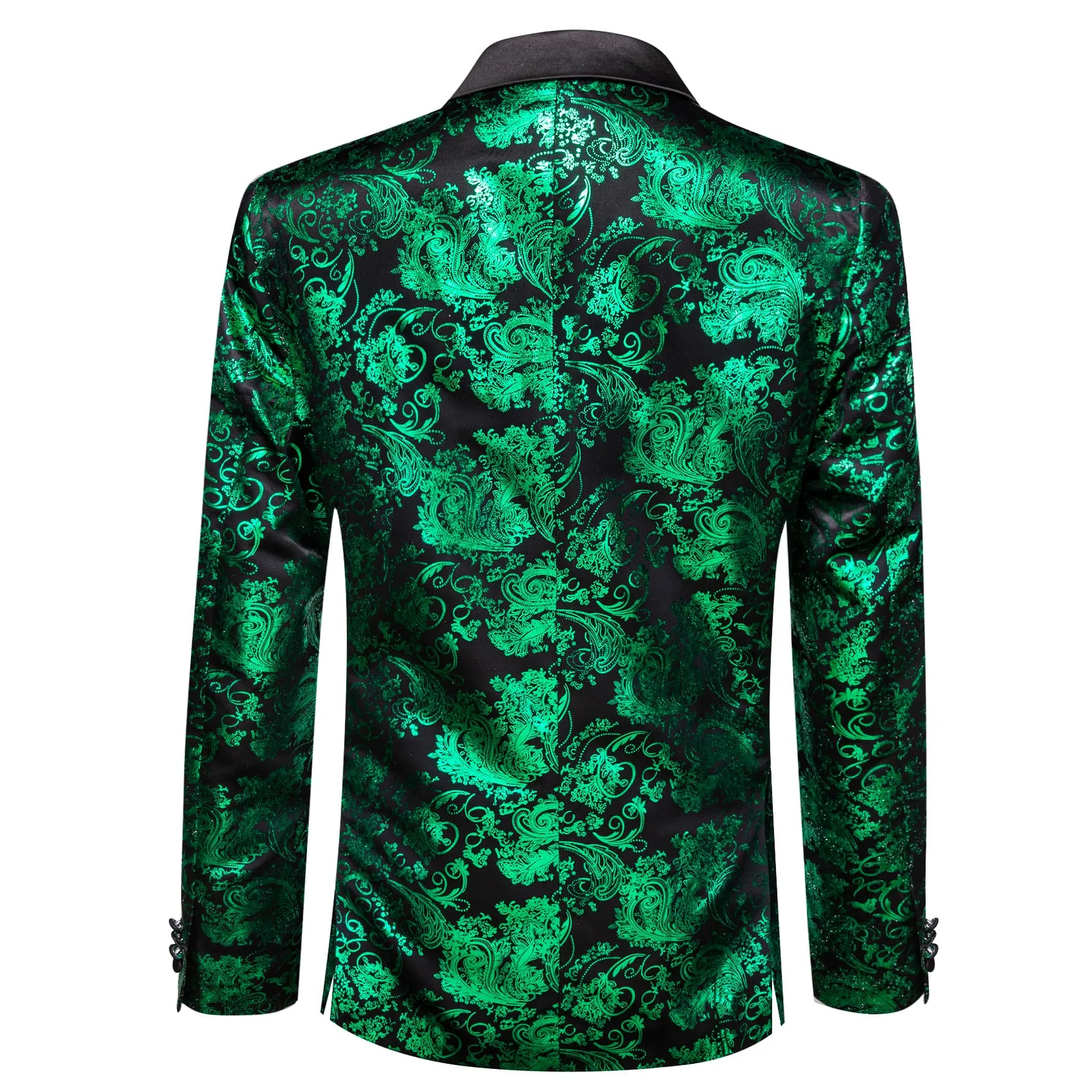 Ties2you Casual Suit Notched Collar Emerald Green Floral Hot Stamping Silk Slim Fit Mens Suit