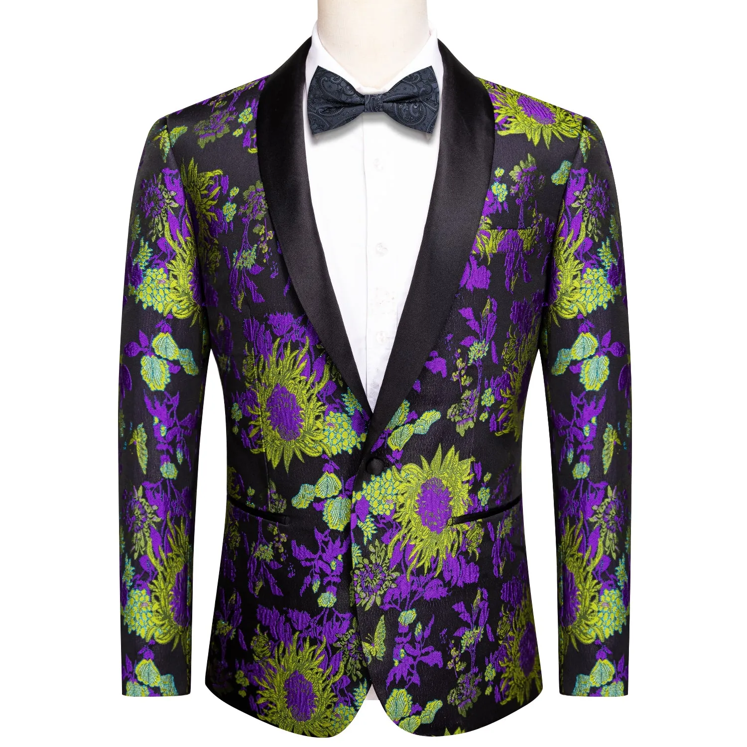 Ties2you Men's Suit Black Green Purple Floral Novelty Suit Fashion