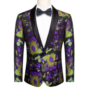 Ties2you Men's Suit Black Green Purple Floral Novelty Suit Fashion