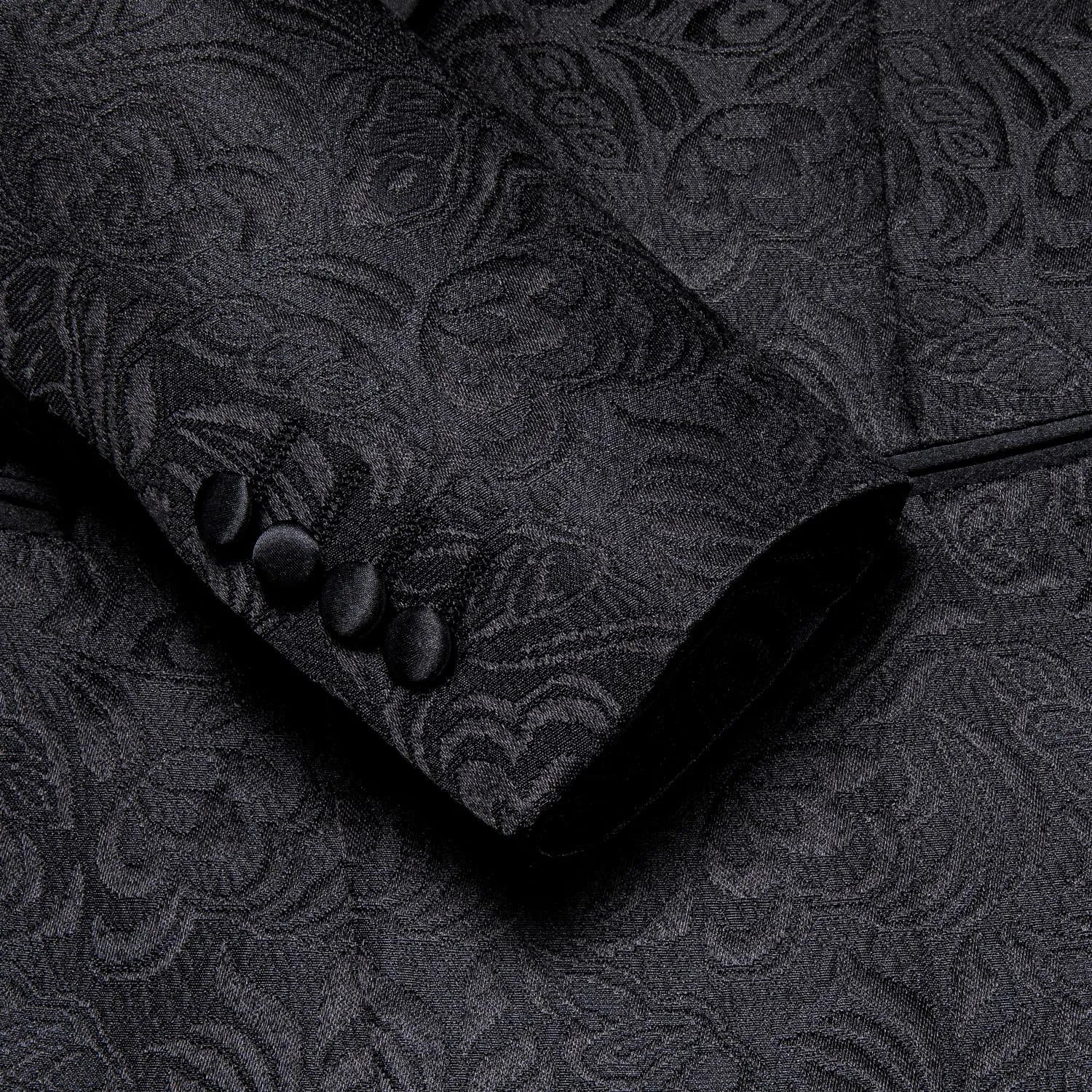 Ties2you Men's Suit Coal Black Floral Shawl Collar Silk Suit Jacket