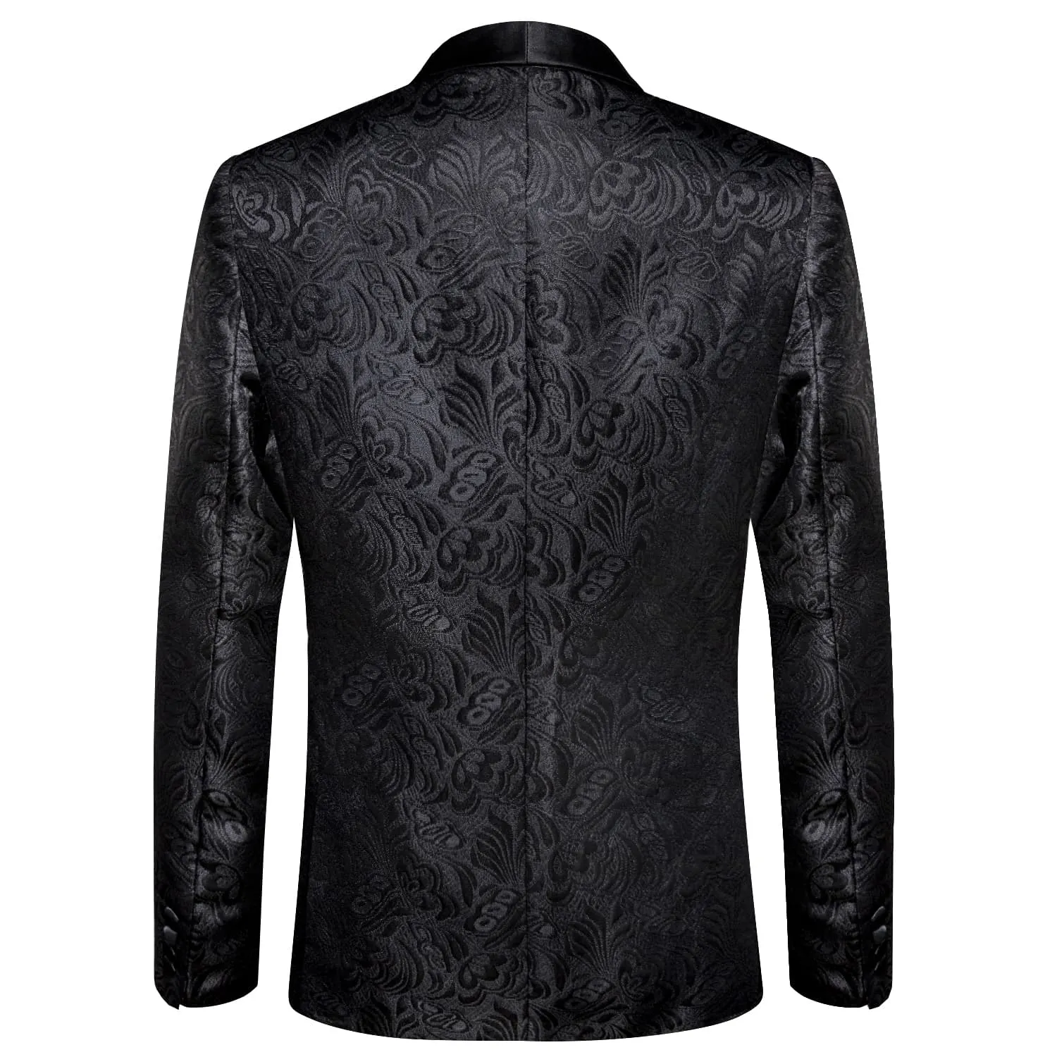 Ties2you Men's Suit Coal Black Floral Shawl Collar Silk Suit Jacket